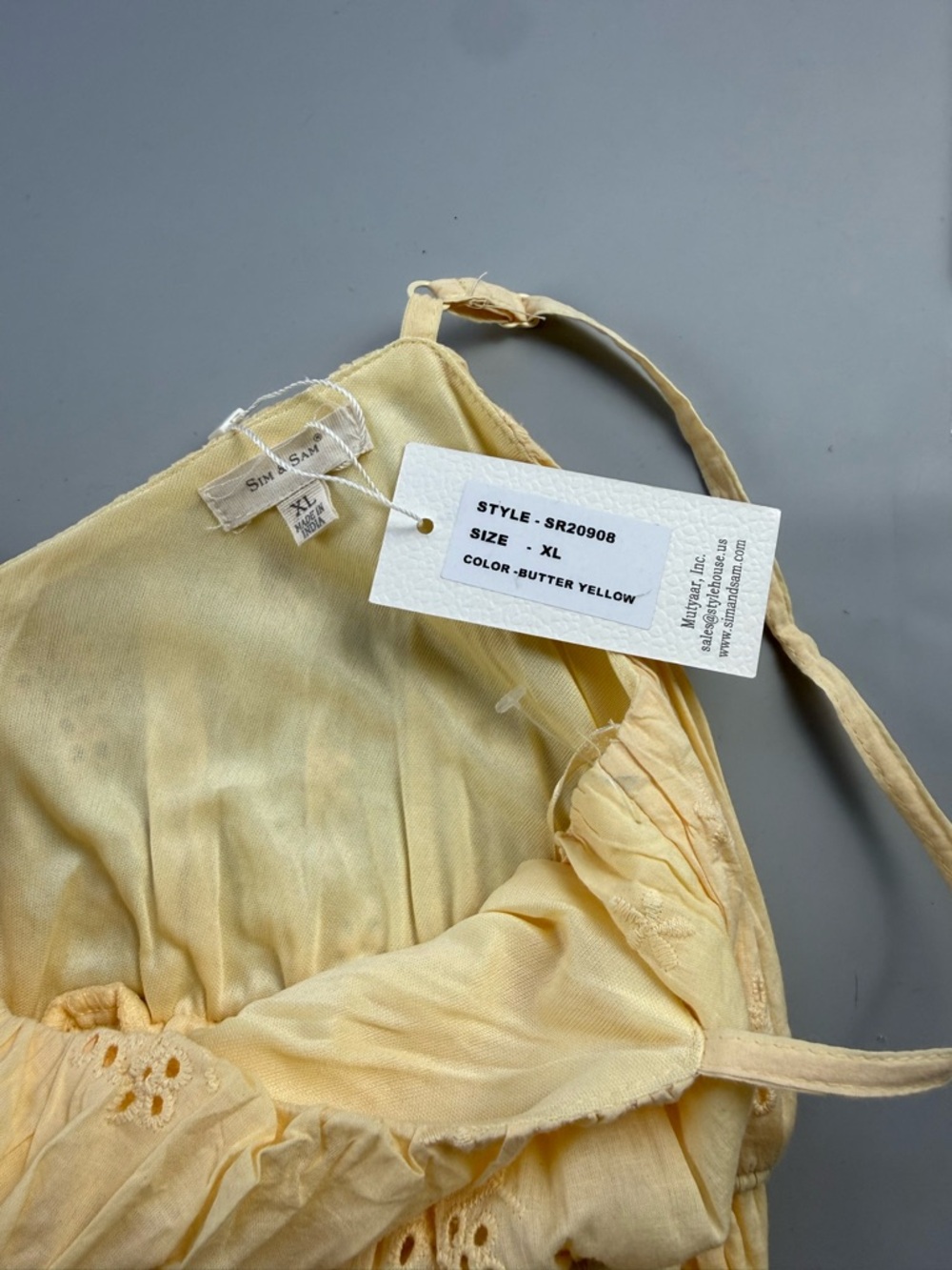Sim & Sam Eyelet Babydoll Midi Dress Butter Yellow XL Cottagecore Boho - Picture 3 of 9